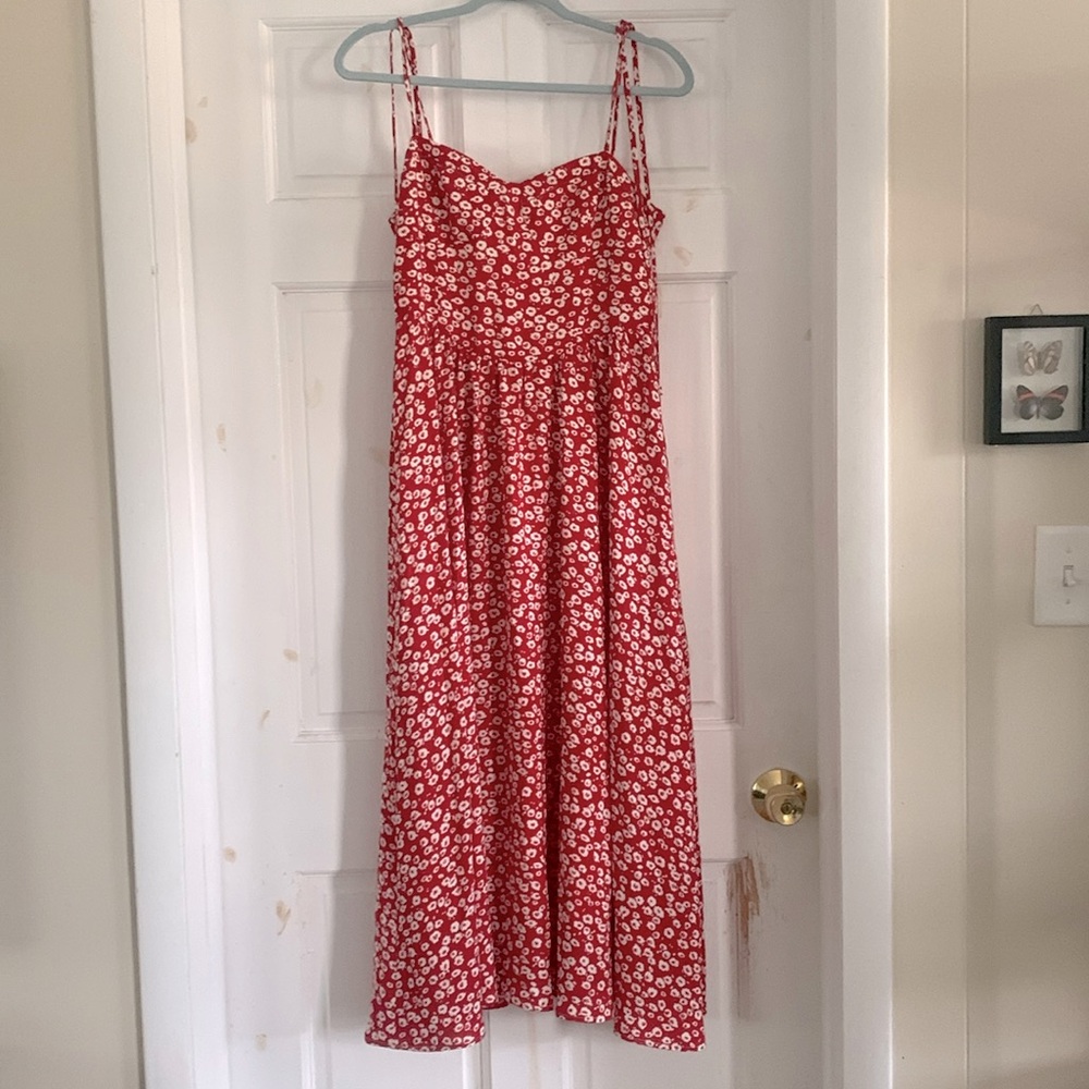 Since Then Floral Red Midi Dress